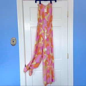 Olivaceous strapless jumpsuit